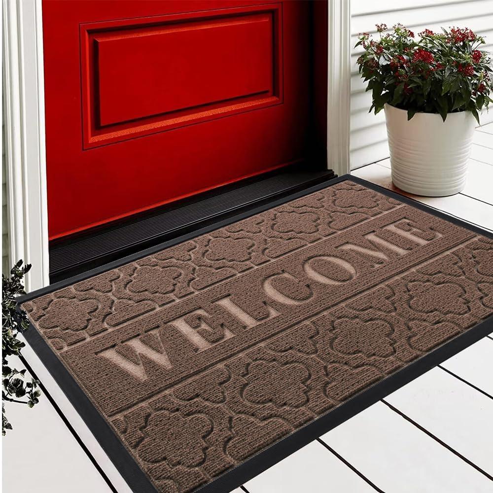 Yimobra Welcome Door Mat Heavy Duty Durable Front Door Mat For Home Entrance Garage And Garden Outside Entryway Floor Mat Non