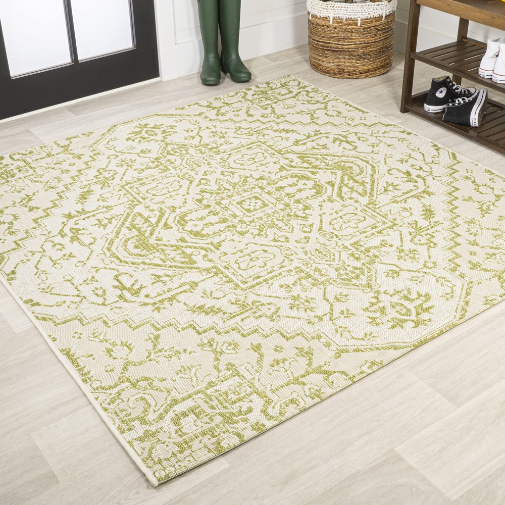 Jonathan Y Smb105E5Sq Estrella Bohemian Medallion Textured Weave Indoor Outdoor Area Rug Coastal Traditional Transitional Easy