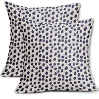 Navy Blue Cream Pillow Covers 18X18 Set Of 2 Polka Dot Throw Pillows Outdoor Boho Design Brush Strokes Decorative Pillowcase Squ