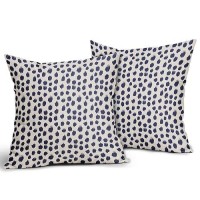 Navy Blue Cream Pillow Covers 18X18 Set Of 2 Polka Dot Throw Pillows Outdoor Boho Design Brush Strokes Decorative Pillowcase Squ