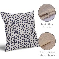 Navy Blue Cream Pillow Covers 18X18 Set Of 2 Polka Dot Throw Pillows Outdoor Boho Design Brush Strokes Decorative Pillowcase Squ