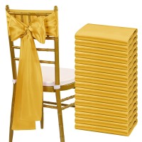Fani 60 Pcs Gold Satin Chair Sashes Bows Universal Chair Cover For Wedding Reception Restaurant Event Decoration Banquet,Party,Hotel Event Decorations (7 X 108 Inch)