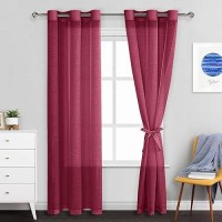 Jiuzhen Christmas Burgundy Sheer Curtains 84 Inches Long Semi Transparent Light Filtering Grommet Window Drapes For Living Roo