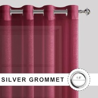 Jiuzhen Christmas Burgundy Sheer Curtains 84 Inches Long Semi Transparent Light Filtering Grommet Window Drapes For Living Roo