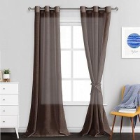 Jiuzhen Brown Sheer Curtains 96 Inches Long Semi Transparent Light Filtering Grommet Window Drapes For Living Roombedroom 42