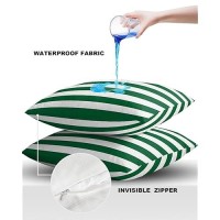 Outdoor Waterproof Pillow Covers For Patio Furniture Merry Christmas Decorative Throw Pillow Cover Green And White Stripes Pillo