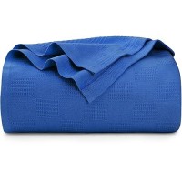 Utopia Bedding 100% Cotton Blanket (King Size - 90X108 Inches) 350Gsm Lightweight Thermal Blanket  Soft Breathable Blanket For All Seasons (Royal Blue)