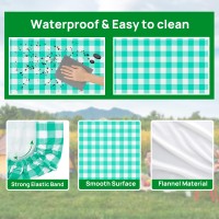 Rnoony Vinyl Fitted Picnic Table Cover With Bench Covers And Bag, Outdoor Waterproof Picnic Tablecloth With Elastic Edges, 96X30 Inches 3 Pcs Set (Green)