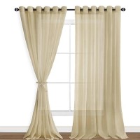 Hiasan Sheer Curtains For Bedroom With Tiebacks Lightweight Breathable Voile Drapes Light Filtering Grommet Window Curtains For