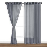 Hiasan Sheer Curtains For Bedroom With Tiebacks Grommet Light Filtering Extra Wide Voile Texture Window Curtains For Living Roo