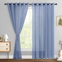 Hiasan Dusty Blue Sheer Curtains For Bedroom With Tiebacks Grommet Light Filtering Extra Wide Voile Texture Window Curtains For