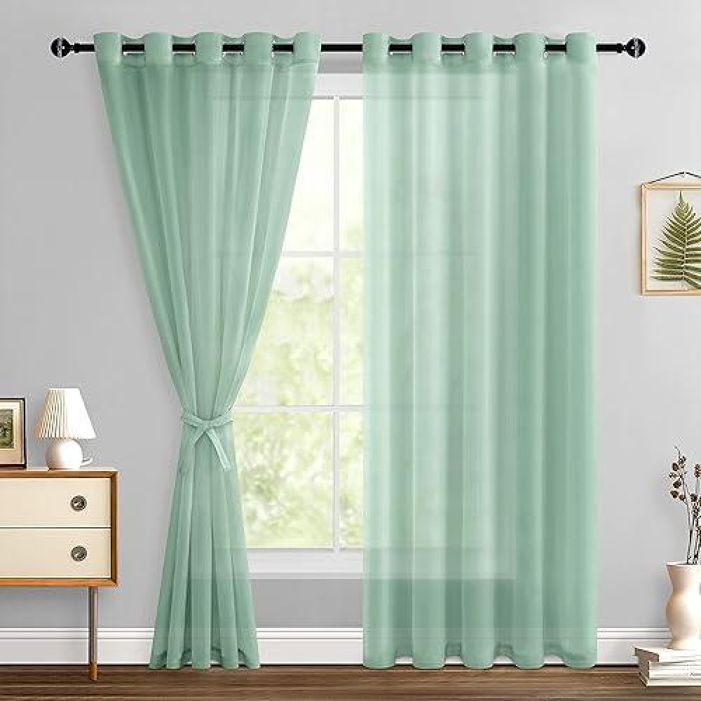 Hiasan Sheer Curtains For Bedroom With Tiebacks Grommet Light Filtering Extra Wide Voile Textured Window Curtains For Living Ro