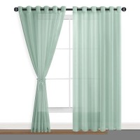 Hiasan Sheer Curtains For Bedroom With Tiebacks Grommet Light Filtering Extra Wide Voile Texture Window Curtains For Living Roo