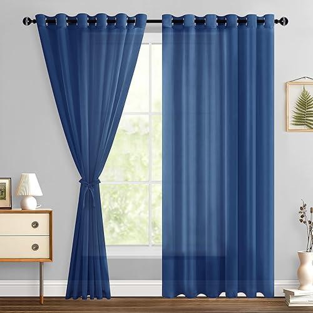 Hiasan Sheer Curtains For Bedroom With Tiebacks Grommet Light Filtering Extra Wide Voile Texture Window Curtains For Living Roo