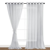 Hiasan Grey Sheer Curtains For Bedroom With Tiebacks Lightweight Breathable Voile Drapes Light Filtering Grommet Window Curtain