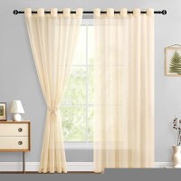 Hiasan Sheer Curtains For Bedroom With Tiebacks Grommet Light Filtering Lightweight Extra Wide Voile Textured Window Curtains F