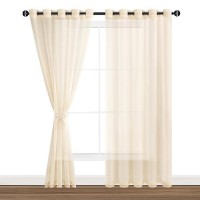 Hiasan Sheer Curtains For Bedroom With Tiebacks Grommet Light Filtering Lightweight Extra Wide Voile Textured Window Curtains F