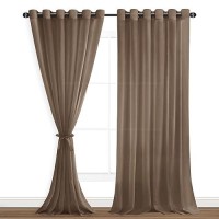 Hiasan Brown Sheer Curtains For Bedroom With Tiebacks Lightweight Breathable Voile Drapes Light Filtering Grommet Window Curtai