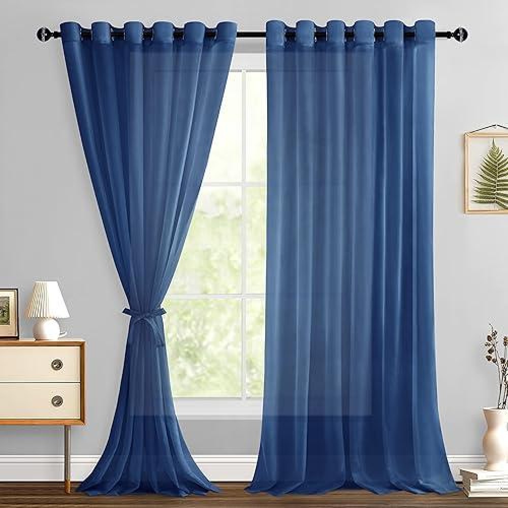 Hiasan Sheer Curtains For Bedroom With Tiebacks Lightweight Breathable Voile Drapes Light Filtering Grommet Window Curtains For