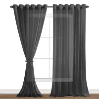 Hiasan Sheer Curtains For Bedroom With Tiebacks Lightweight Breathable Voile Drapes Light Filtering Grommet Window Curtains For