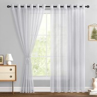 Hiasan Grey Sheer Curtains For Bedroom With Tiebacks Grommet Light Filtering Extra Wide Voile Texture Window Curtains For Livin