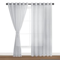 Hiasan Grey Sheer Curtains For Bedroom With Tiebacks Grommet Light Filtering Extra Wide Voile Texture Window Curtains For Livin