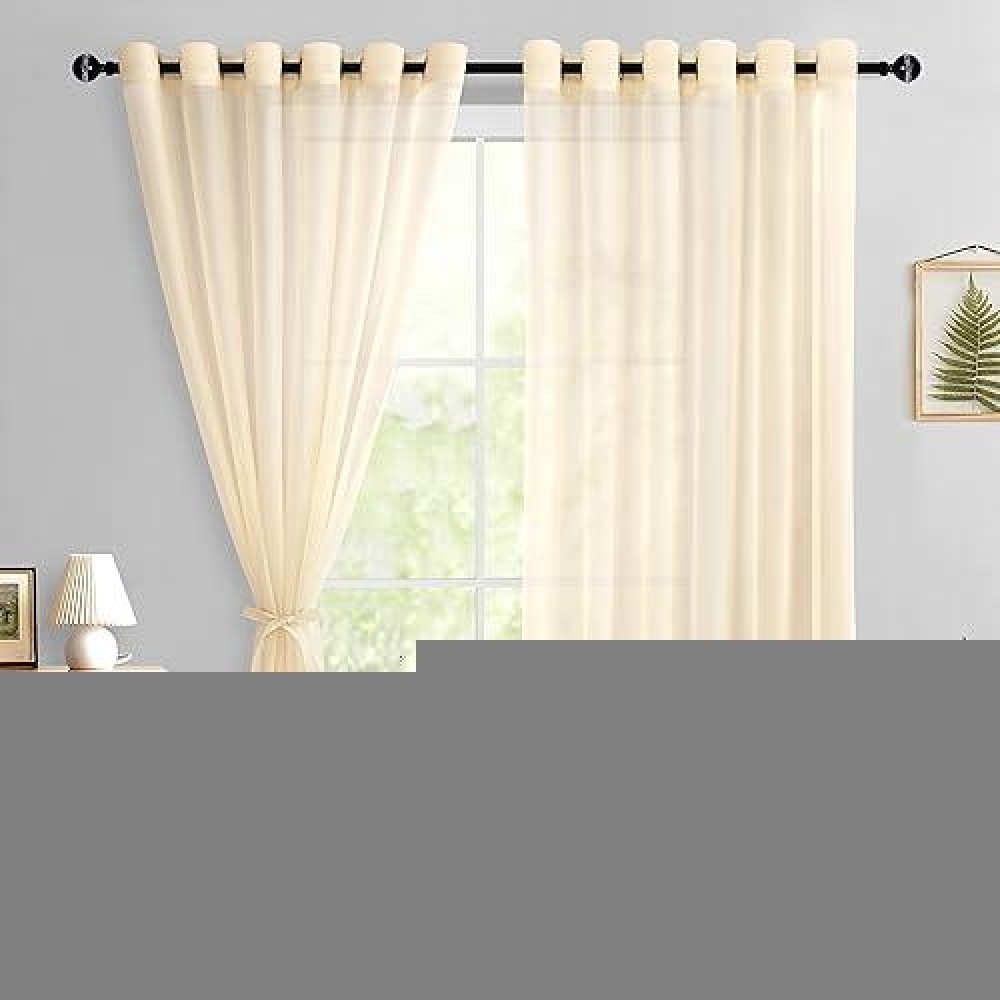 Hiasan Sheer Curtains For Bedroom With Tiebacks Lightweight Breathable Voile Drapes Light Filtering Grommet Window Curtains For