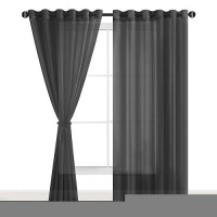 Hiasan Black Sheer Curtains For Bedroom With Tiebacks Grommet Light Filtering Extra Wide Voile Texture Window Curtains For Livi