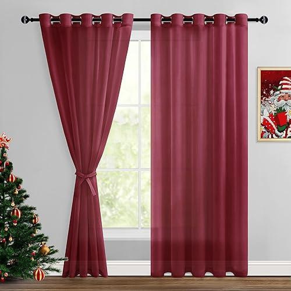 Hiasan Sheer Curtains For Bedroom With Tiebacks Grommet Light Filtering Lightweight Extra Wide Voile Textured Window Curtains F