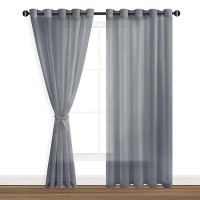 Hiasan Dark Grey Sheer Curtains For Bedroom With Tiebacks Light Filtering Lightweight Extra Wide Voile Textured Window Curtains