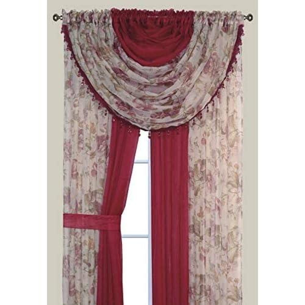 Sapphire Home Floral Sheer Curtains - 4 Panels Set With Valance  95