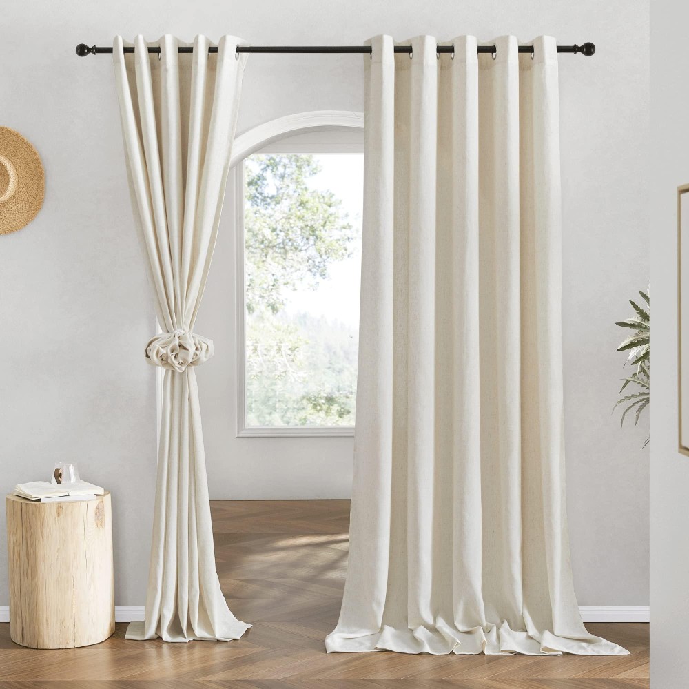 Nicetown Flax Natural Linen Curtains For Room Divider Grommet Top Thick Flax Semi Sheer Vertical Drapes Privacy Assured With Li