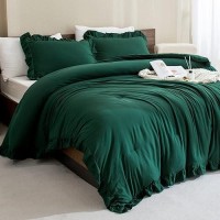 Andency Dark Emerald Green Comforter Set King 3 Pieces Lightweight Ruffle Bedding Comforter Sets Farmhouse Ruffle Bed Comforte