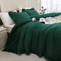 Andency Dark Emerald Green Comforter Set King 3 Pieces Lightweight Ruffle Bedding Comforter Sets Farmhouse Ruffle Bed Comforte