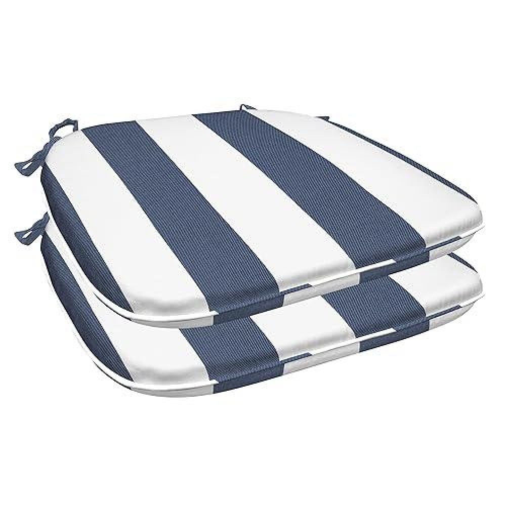 Honeycomb Outdoor Chair Cushions Set Of 2 17 X 15 Cabana Stripe Blue And White