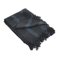 Creative Coop Recycled Cotton Blend Throw Blanket With Fringe Grey Plaid