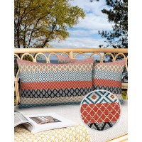 Coutious Outdoor Waterproof Throw Pillow Covers Boho Stripe Tribal Vingtage Lumbar Pillowcases Bohemian Style Pattern Decorative Pillows Cushion Case Patio Pillows For Couch Bed Garden 20 X 12 Inches