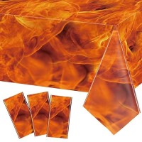 Tiamon 3 Packs Fire Tablecloths Flame Plastic Table Covers Fire Flame Rectangle Disposable Tablecloths Decorations For Picnic Ho