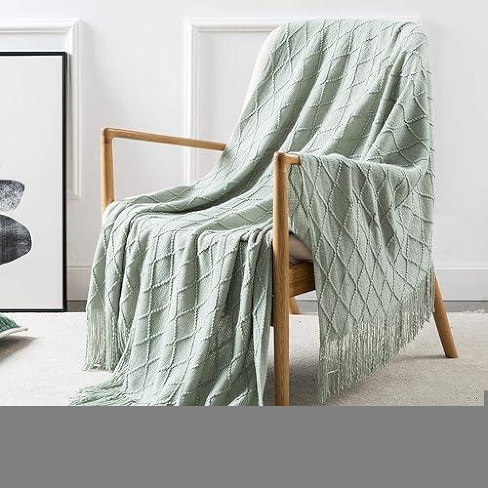 Homiest Decorative Knitted Throw Blanket With Fringe Lightweight Blanket Acrylic Knit Blanket Soft Cozy Tassel Blanket For C