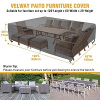 Velway Patio Furniture Cover Waterproof Outdoor Sectional Sofa Set Covers  All Weather Oxford Tear-Resistant Rectangular Table Chair Set Cover With Windproof Design  Large 126X63X28 Inch  Black