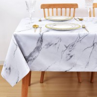 Lohascasa Vinyl Oilcloth Tablecloth Rectangle Wipeable Peva Waterproof Pvc Heavy Duty Stainproof Spillproof Large Tablecloth Farm Thanksgiving Banquet Bbq Marble White 9 Ft 54 X 108 Inch