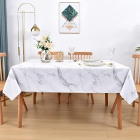 Lohascasa Vinyl Oilcloth Tablecloth Rectangle Wipeable Peva Waterproof Pvc Heavy Duty Stainproof Spillproof Large Tablecloth Farm Thanksgiving Banquet Bbq Marble White 9 Ft 54 X 108 Inch