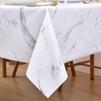 Lohascasa Vinyl Oilcloth Tablecloth Rectangle Wipeable Peva Waterproof Pvc Heavy Duty Stainproof Spillproof Large Tablecloth Farm Thanksgiving Banquet Bbq Marble White 9 Ft 54 X 108 Inch