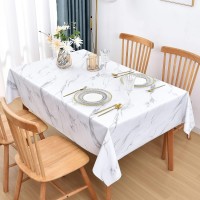 Lohascasa Vinyl Oilcloth Tablecloth Rectangle Wipeable Peva Waterproof Pvc Heavy Duty Stainproof Spillproof Large Tablecloth Farm Thanksgiving Banquet Bbq Marble White 9 Ft 54 X 108 Inch