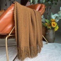 Lomao Knitted Throw Blanket With Tassels Bubble Textured Lightweight Throws For Couch Cover Home Decor Khaki 60X80