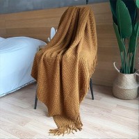 Lomao Knitted Throw Blanket With Tassels Bubble Textured Lightweight Throws For Couch Cover Home Decor Khaki 60X80