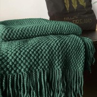 Lomao Knitted Throw Blanket With Tassels Bubble Textured Lightweight Throws For Couch Cover Home Decor Green 60X80