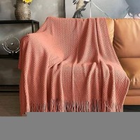 Lomao Knitted Throw Blanket With Tassels Bubble Textured Lightweight Throws For Couch Cover Home Decor Coral 50X60