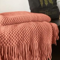 Lomao Knitted Throw Blanket With Tassels Bubble Textured Lightweight Throws For Couch Cover Home Decor Coral 50X60