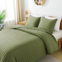 Green Queen Size Quilt Bedding Sets With Pillow Shams Dark Sage Olive Lightweight Bedspread Coverlet Quilted Blanket Thin Comf